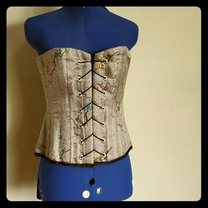 Grey silk overbust corset